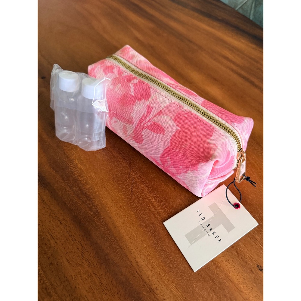 Ted Baker London Pink Floral Makeup Bag Cosmetic Case Travel Set NWT